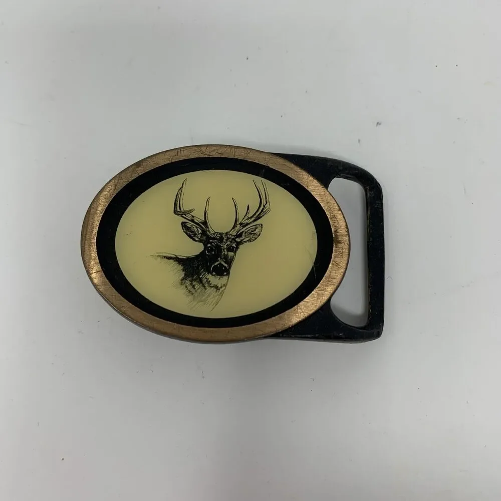 Tech Ether Guild Deer Buck Belt Buckle Mens Oval Western Brass Wildlife